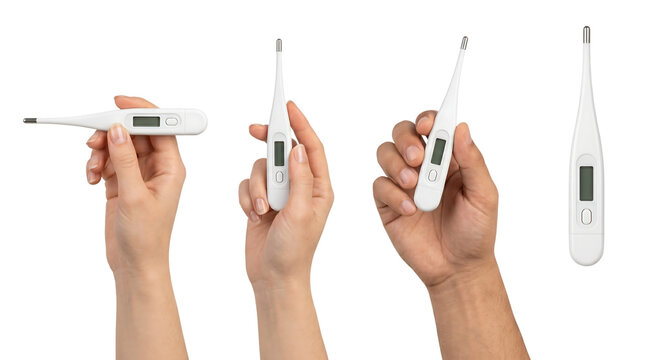 Person holding digital thermometer in isolated on white background, png transparent set, bundle collection, products festive celebration, event festival 2026, 2027 2028 download