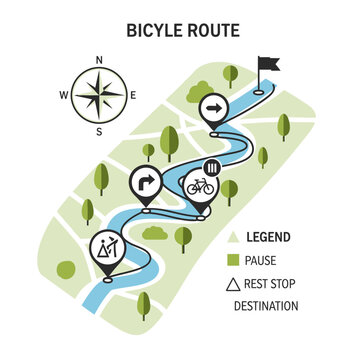 bicycle route map with legend and compass