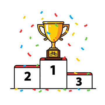 Trophy on Podium with Confetti - Sports Victory