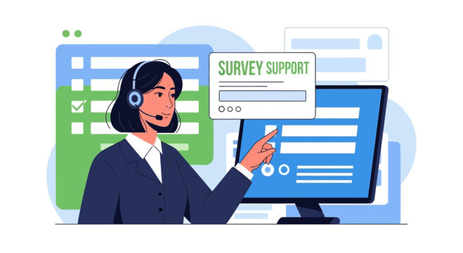 Customer Support Operator with Survey Form on Screen