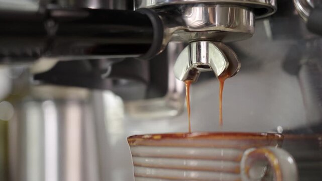 Espresso machine pulls a double shot.
