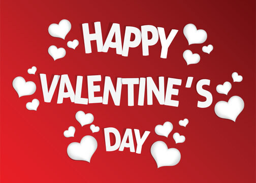 Happy Valentine's day text, hand lettering typography poster on red gradient background. Vector illustration. Romantic quote postcard, card, invitation, banner template.