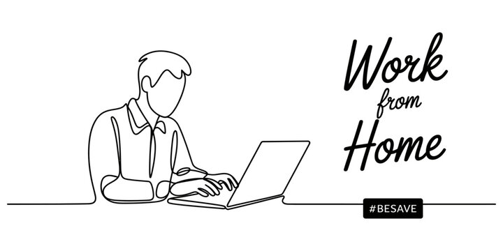 continuous one line drawing Remote work, home office, line art illustration, Work from Home concept, minimalistic design