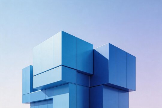 Blue geometric architectural structure