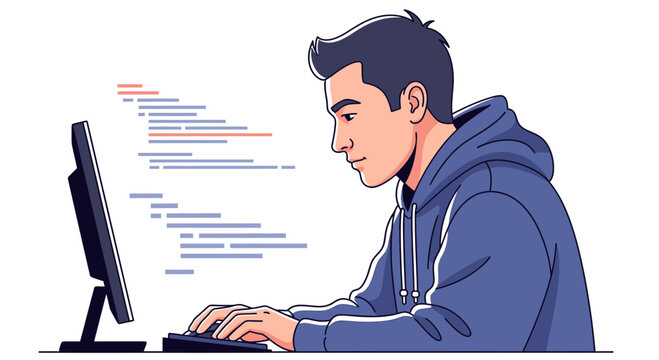 Young programmer coding on computer, software development, tech professional, IT expert