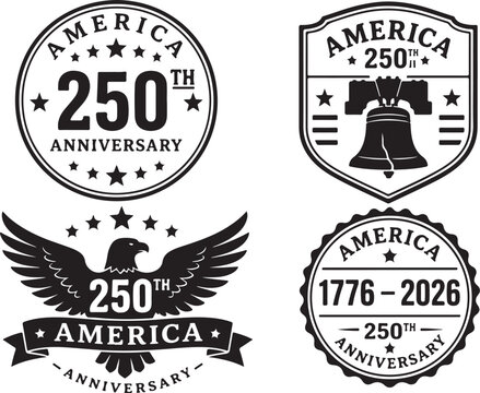 Black and white silhouette style 250th anniversary America emblem designs