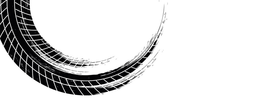 Vector Print Textured Tire Track . Design Element . Car tread silhouette . Mud splash grunge tire texture. Tyre track banner .