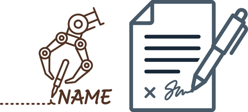Robot arm and document with pen signing name