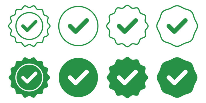 Checkmark icon set. Containing check, accept, agree, selected, confirm, approve, correct, complete, checklist, and verified icons. Solid icon collection