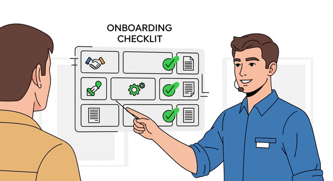 Onboarding checklist, employee training, business workflow, teamwork, mentorship