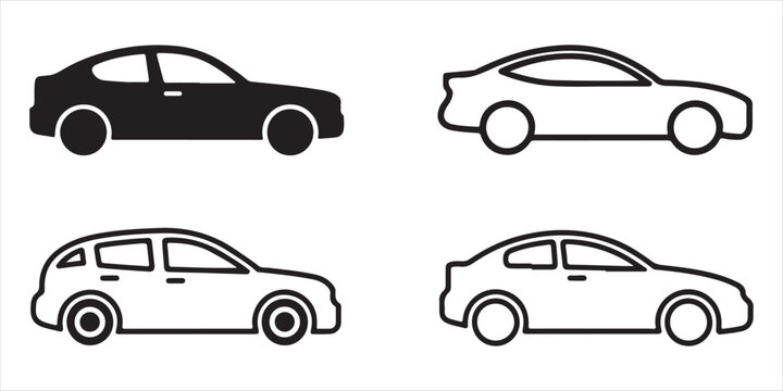 Set of car line icons black and white simple minimal vector illustration auto transport.
