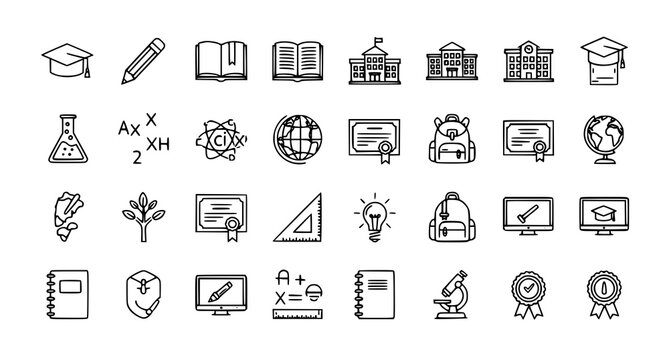 Education and learning outline icon set with academic success school and study symbols editable stroke vector