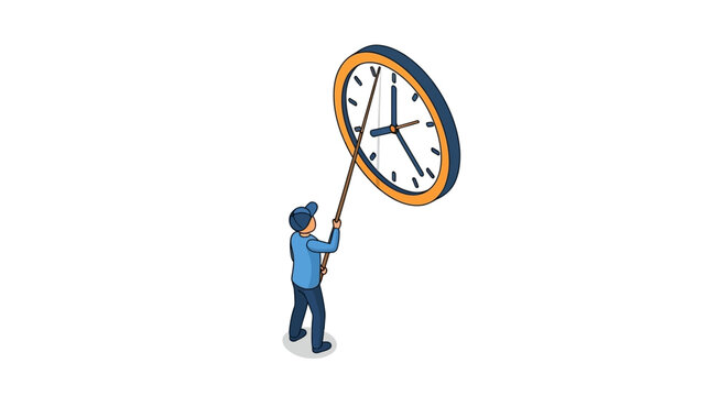 Illustration of person holding giant clock above head.