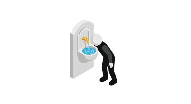 Black cat silhouette drinking from urinal illustration.