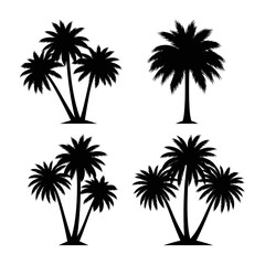 Naklejka premium Set of Four Black Palm Tree Silhouettes