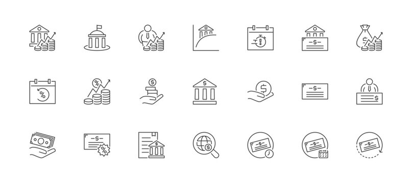 Treasury Securities Icon Set Containing treasury securities, government, investor, yield curve, maturity date, government bonds, investment, annual return and interest rate vector icons