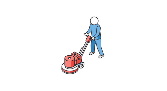 Illustration of person using industrial floor buffer machine.