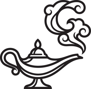 Black lamp, genie lamp, magic lamp, vector icon isolated on Transparent Background