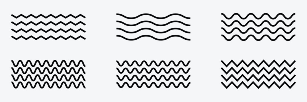 Wave line and wavy zigzag pattern lines. Vector black underlines, smooth end squiggly horizontal curvy squiggles. Wave line and wavy zigzag lines. Black underlines wavy curve zig zag line pattern . 