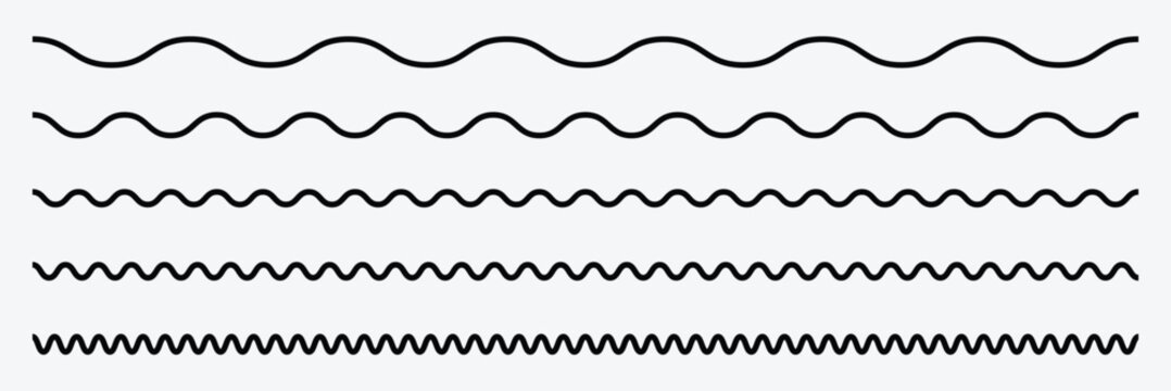 Wave line and wavy zigzag pattern lines. Vector black underlines, smooth end squiggly horizontal curvy squiggles. Wave line and wavy zigzag lines. Black underlines wavy curve zig zag line pattern . 