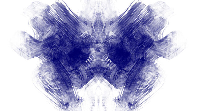 Manchas de tinta azul sobre fondo transparente, evocando una figura abstracta tipo Rorschach. Sugiere formas org&aacute;nicas y ca&oacute;ticas, como ra&iacute;ces o criaturas enfrentadas.,