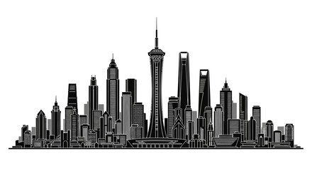 Fototapeta premium Shanghai City Skyline Silhouette Illustration