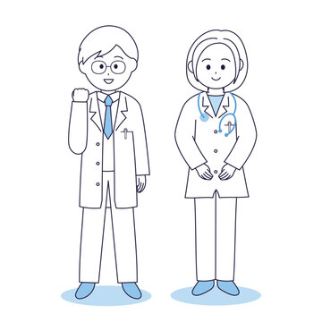 かわいい男女の医師の全身イラスト
