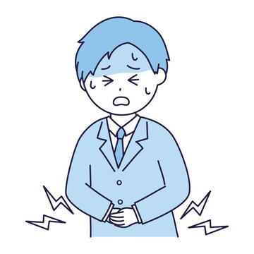 腹痛で青ざめる若いビジネスマンのイラスト