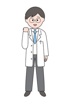 ガッツポーズをする若い男性医師のかわいいイラスト
