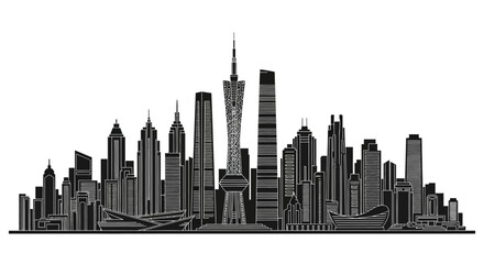 Obraz premium Guangzhou City Skyline Silhouette, Modern Urban Landscape Design