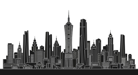 Obraz premium Modern city skyline silhouette, urban architecture vector illustration