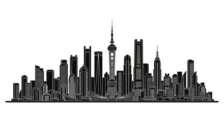 Obraz premium Shanghai skyline silhouette with Oriental Pearl Tower, urban cityscape