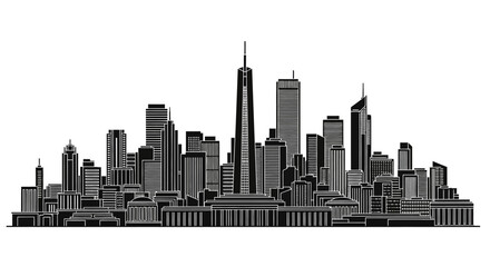 Obraz premium Black and white city skyline silhouette with modern skyscrapers