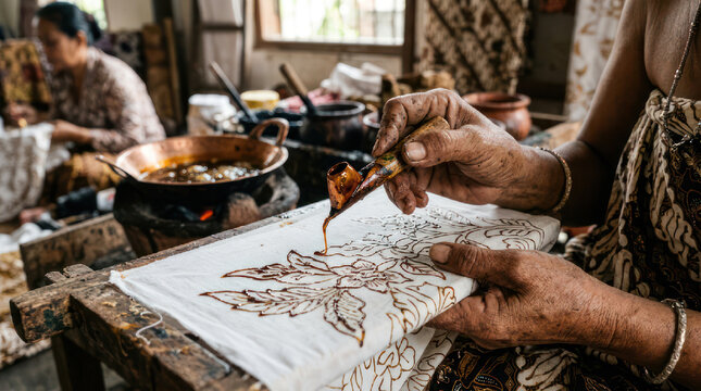 Crafting Intricate Batik Art CloseUp of Hand Painting with Wax.