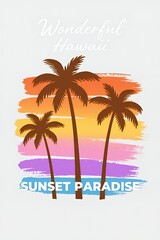 Obraz premium Tropical Sunset Paradise: Vibrant Palms and Colorful Sky Art