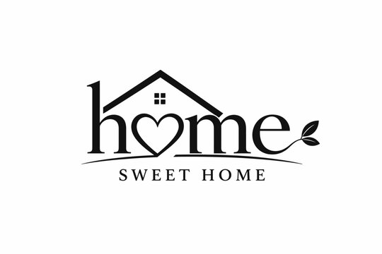 Home sweet home" with heart and leaf house typography