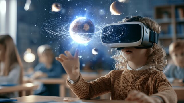 Child Using Virtual Reality in Classroom