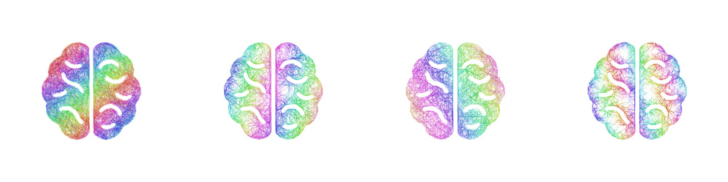 Multicolor sketch brain icon design set