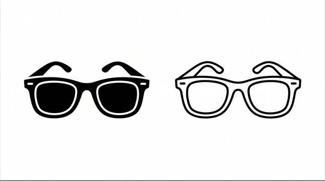 Retro sunglasses vector icon set, classic eyeglasses silhouette and outline