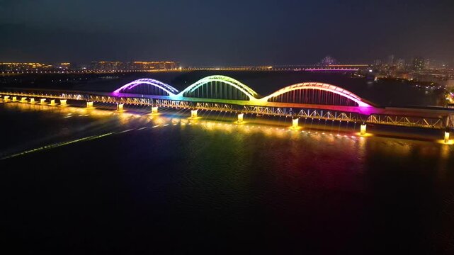 Aerial view of Harbin People's Flood Control Victory Memorial Tower in the downtown of Harbin city.