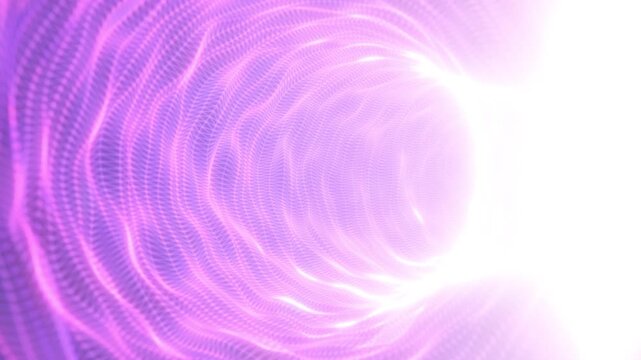 Bright pink and purple wireframe tunnel with glowing mesh waves