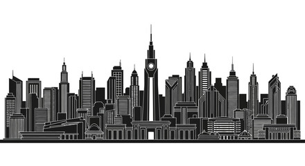 Obraz premium Modern city skyline silhouette with towering skyscrapers, urban concept