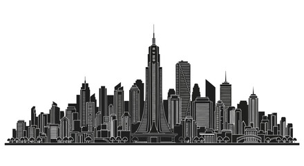 Fototapeta premium Modern city skyline silhouette with skyscrapers, urban architecture