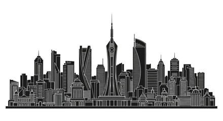 Fototapeta premium Modern City Skyline Silhouette with Skyscraper Buildings
