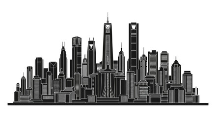 Fototapeta premium Modern City Skyline Silhouette Illustration of Urban Architecture