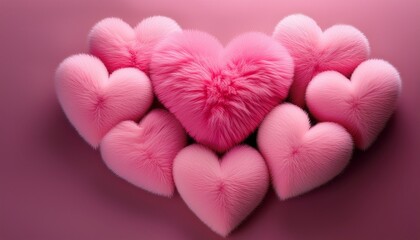Obraz premium Soft Pink Fuzzy Hearts Arranged Together Creating A Romantic And Loving Atmosphere For Valentine S Day Celebration