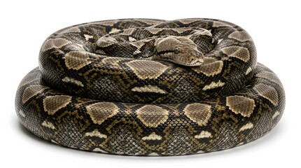 Fototapeta premium Coiled Boa Constrictor Snake on White Background.