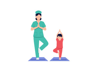 Fototapeta premium Mother and Child Practicing Yoga Meditation Together