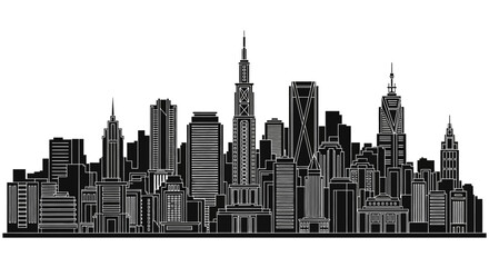 Fototapeta premium Black and White City Skyline Silhouette Vector Illustration