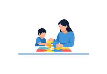 Fototapeta premium Mother and Child Playing with Building Blocks